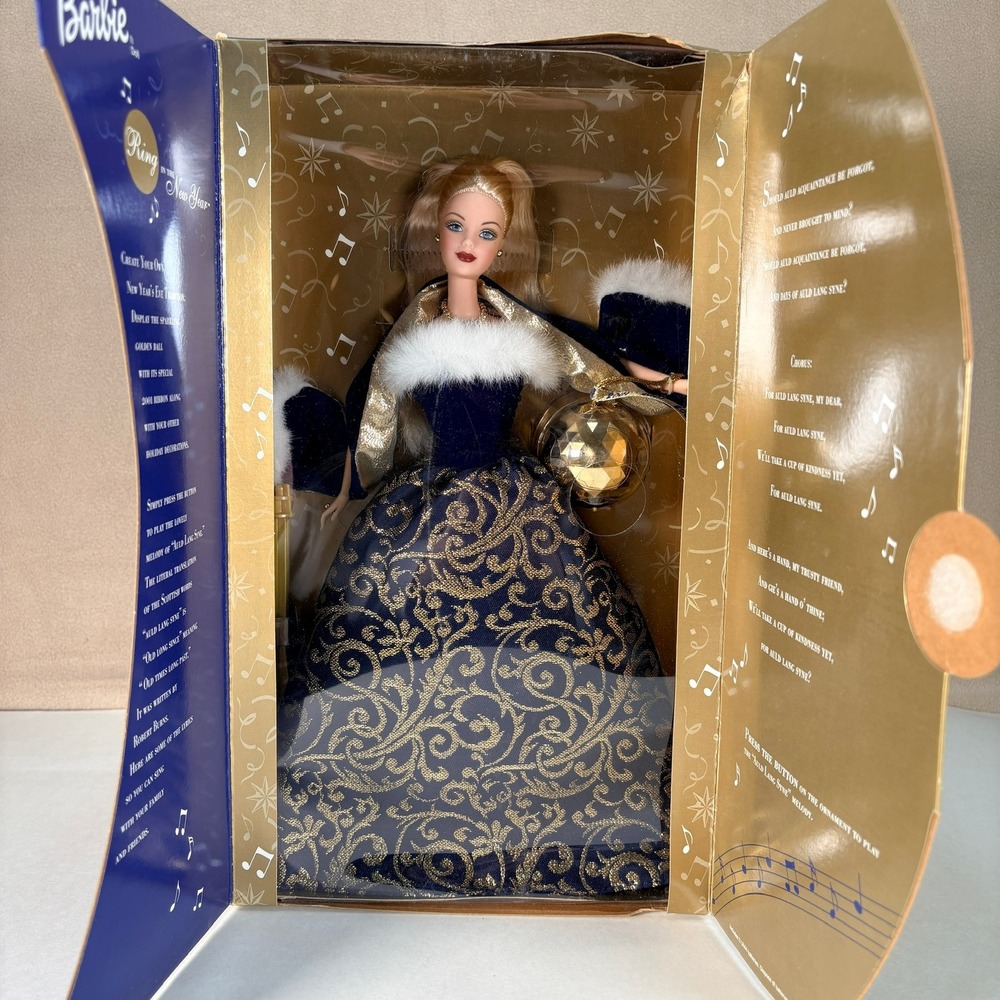 Mattel Ring in the New Year Barbie Doll 2001‎ Blonde Ornament Navy Gold 52742